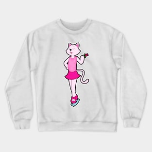 Cat at Ice skating with Flower Crewneck Sweatshirt